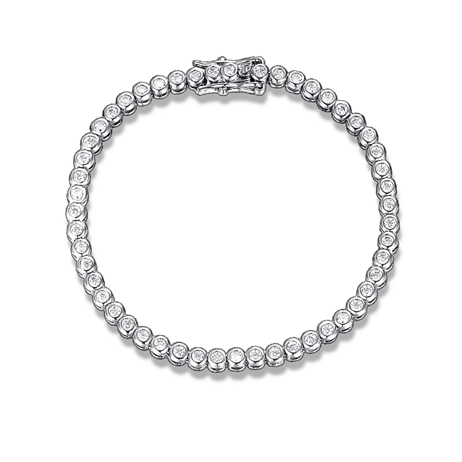 Sterling Silver Bracelet, Round Cut, Prong Clasp, Round Cut Bezel Bracelet in Silver, Pure Sterling Silver, AAA Grade Cubic Zirconia Stones, Silver, Dainty Tennis Bracelet, Men's Jewelry, Women's Jewelry, Men's Bracelet, Women's Bracelet, Unisex Bracelet