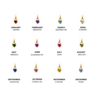 Pendants with gemstones for each month of the year on a white background