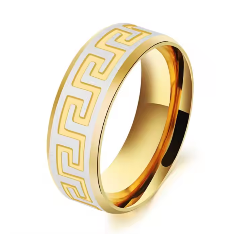 Steel Greek Key Ring – Santorini Design